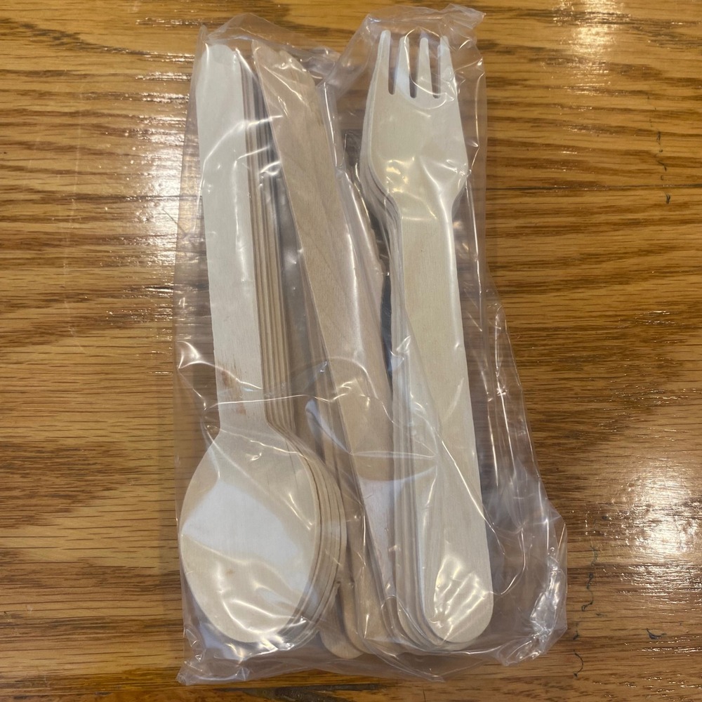 Crate & Barrel Wooden Flatware Set New Picnic Utensils 18pc Tin - Picture 2 of 5